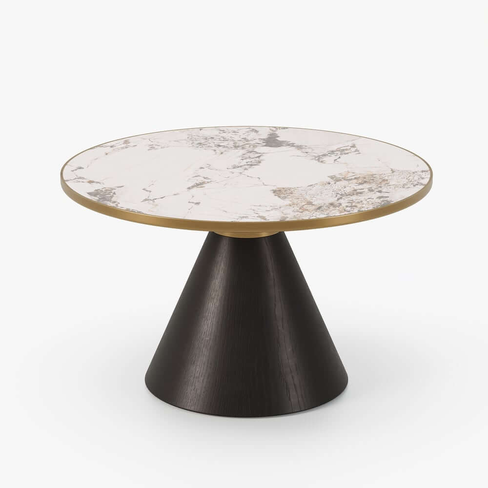 Round Sintered Stone Coffee Table Set - Walnut Finish