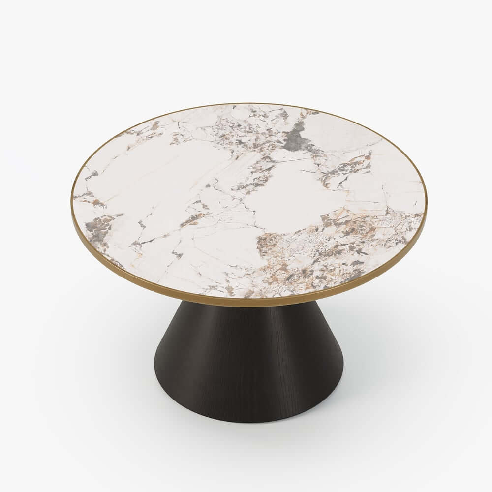 Round Sintered Stone Coffee Table Set - Walnut Finish
