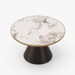Round Sintered Stone Coffee Table Set - Walnut Finish