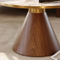 Round Sintered Stone Coffee Table Set - Walnut Finish