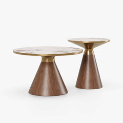 Round Sintered Stone Coffee Table Set - Walnut Finish