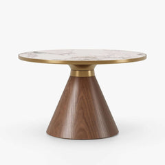 Round Sintered Stone Coffee Table Set - Walnut Finish