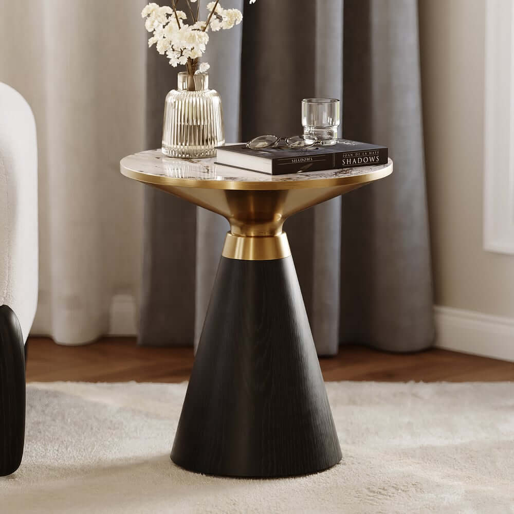 Round Sintered Stone Coffee Table Set - Walnut Finish