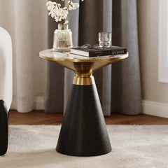 Round Sintered Stone Coffee Table Set - Walnut Finish