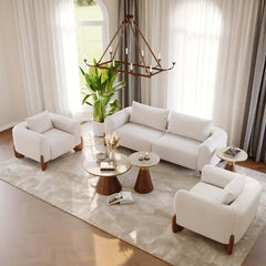 Round Sintered Stone Coffee Table Set - Walnut Finish