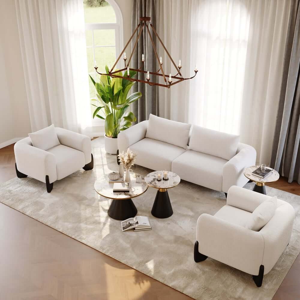Round Sintered Stone Coffee Table Set - Walnut Finish