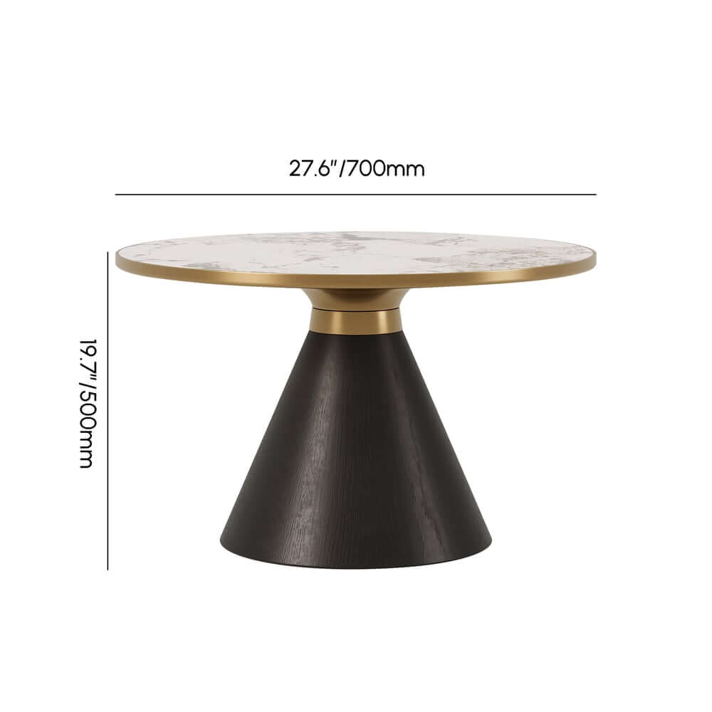Round Sintered Stone Coffee Table Set - Walnut Finish Dimensions