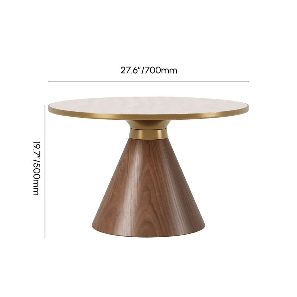 Round Sintered Stone Coffee Table Set - Walnut Finish Dimensions