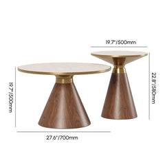 Round Sintered Stone Coffee Table Set - Walnut Finish Dimensions