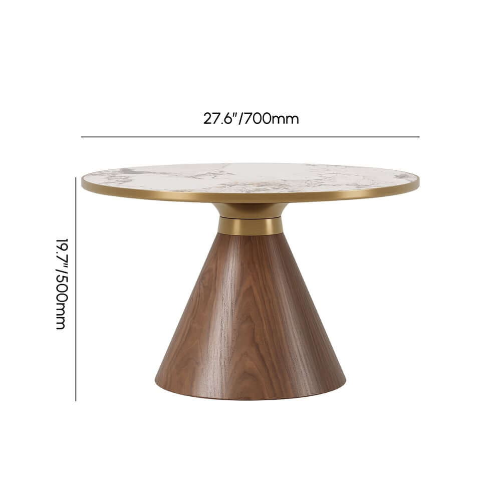 Round Sintered Stone Coffee Table Set - Walnut Finish Dimensions