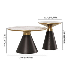 Round Sintered Stone Coffee Table Set - Walnut Finish Dimensions