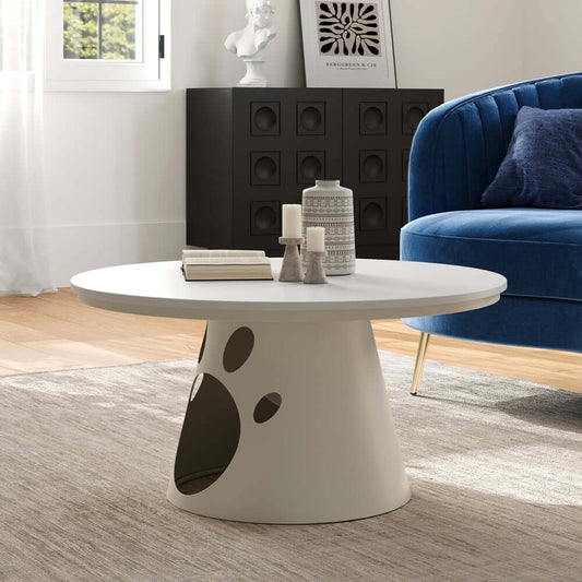 Round Sintered Stone Coffee Table With Cat Storage Base
