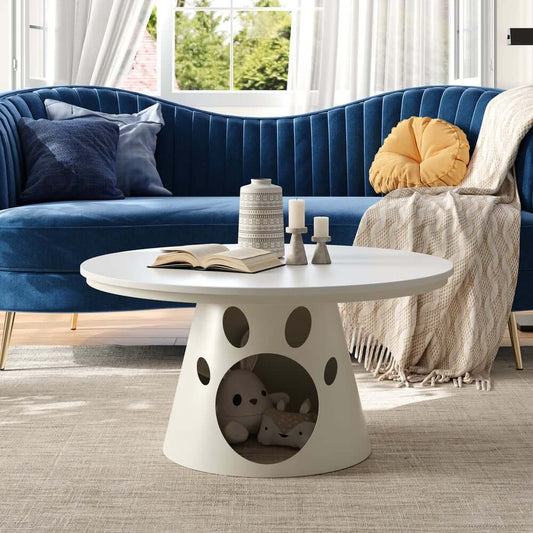 Round Sintered Stone Coffee Table With Cat Storage Base Main Product Image