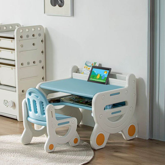 Rounded-Corner Paintable Toddler Desk and Chair Set, Waterproof