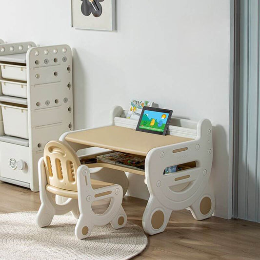 Rounded-Corner Paintable Toddler Desk and Chair Set, Waterproof Main Product Image