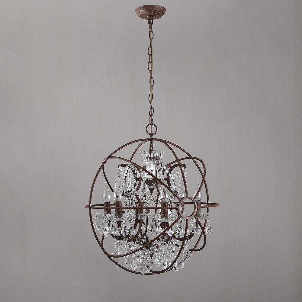 Rust Crystal Globe Chandelier - 6-Light Modern Fixture
