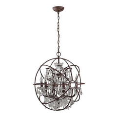 Rust Crystal Globe Chandelier - 6-Light Modern Fixture