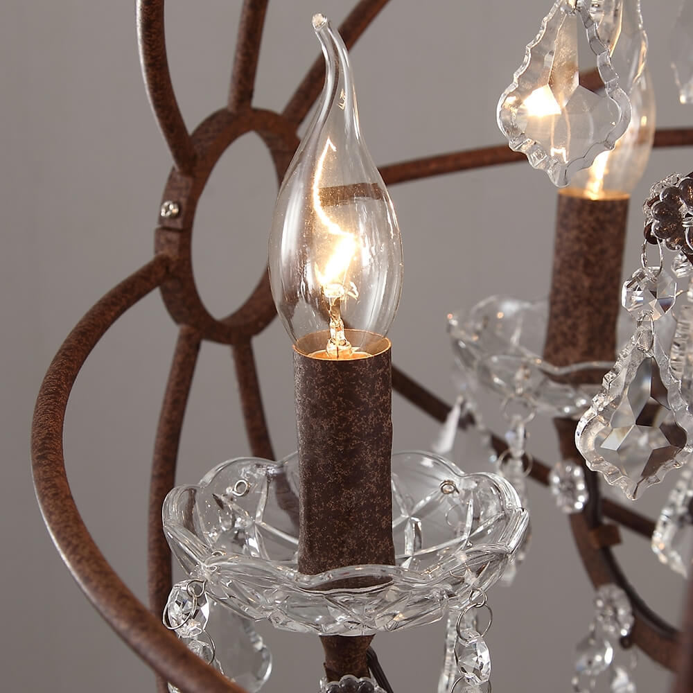 Rust Crystal Globe Chandelier - 6-Light Modern Fixture