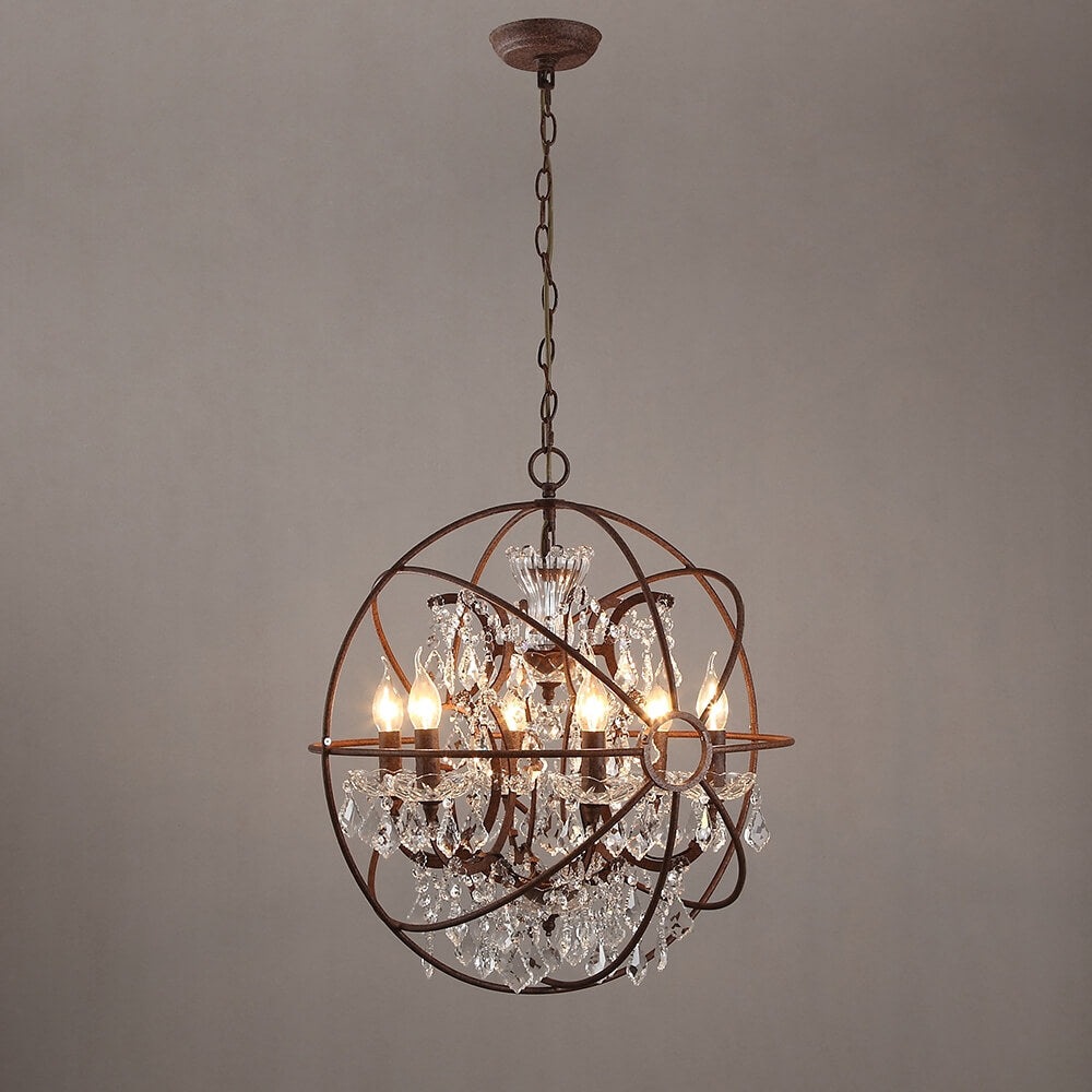 Rust Crystal Globe Chandelier - 6-Light Modern Fixture