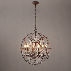 Rust Crystal Globe Chandelier - 6-Light Modern Fixture
