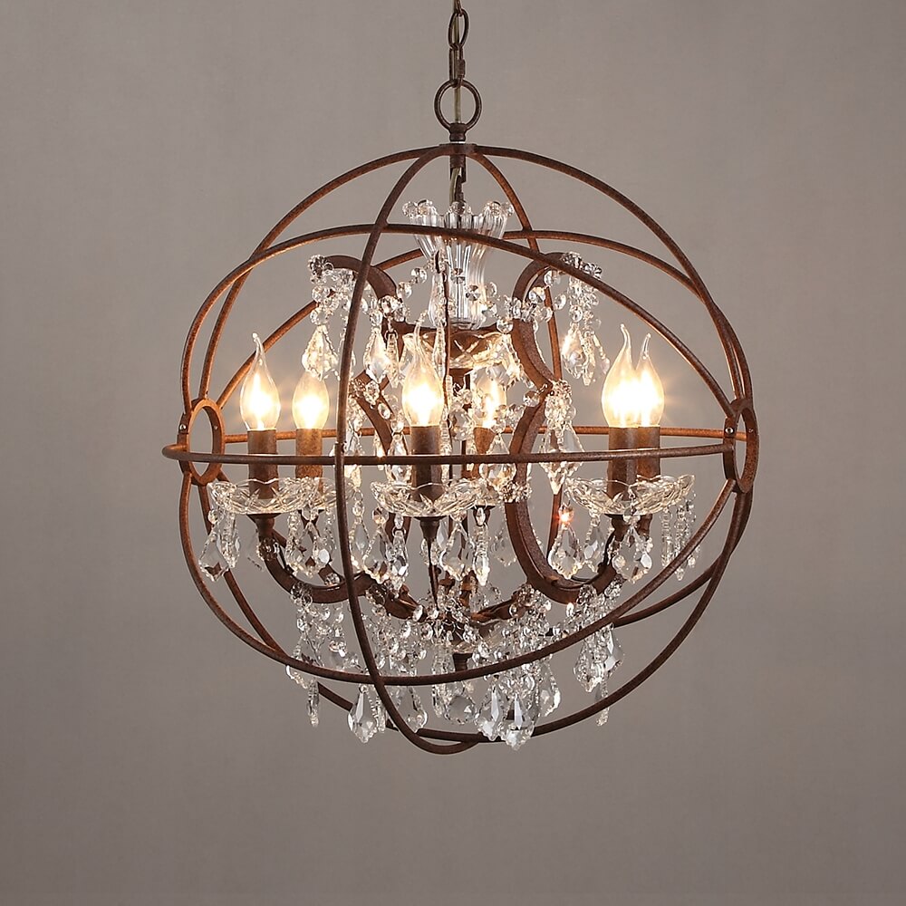 Rust Crystal Globe Chandelier - 6-Light Modern Fixture