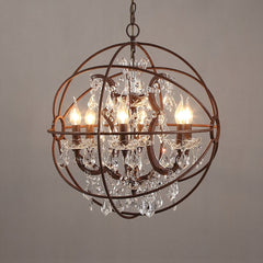 Rust Crystal Globe Chandelier - 6-Light Modern Fixture