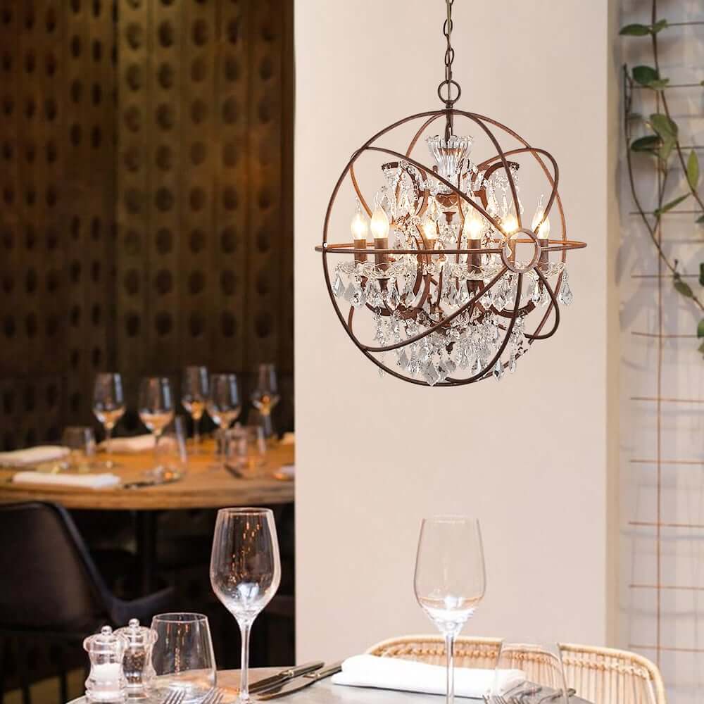 Rust Crystal Globe Chandelier - 6-Light Modern Fixture