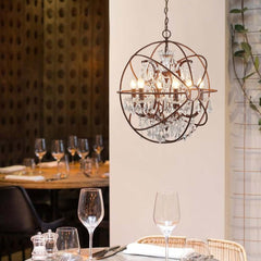 Rust Crystal Globe Chandelier - 6-Light Modern Fixture