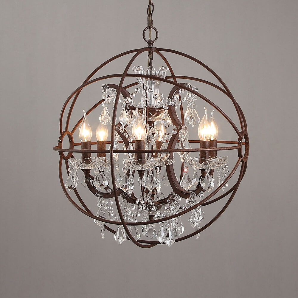 Rust Crystal Globe Chandelier - 6-Light Modern Fixture