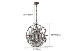 Rust Crystal Globe Chandelier - 6-Light Modern Fixture Dimensions