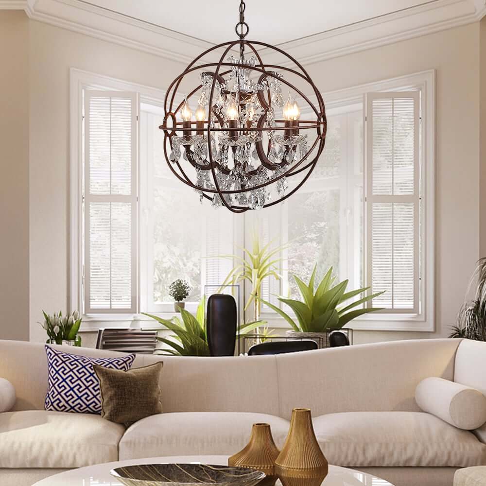 Rust Crystal Globe Chandelier - 6-Light Modern Fixture Main Product Image