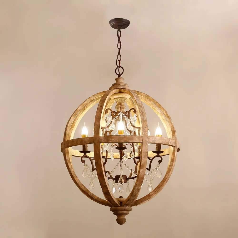 Rustic 5-Light Crystal Globe Chandelier with Adjustable Height