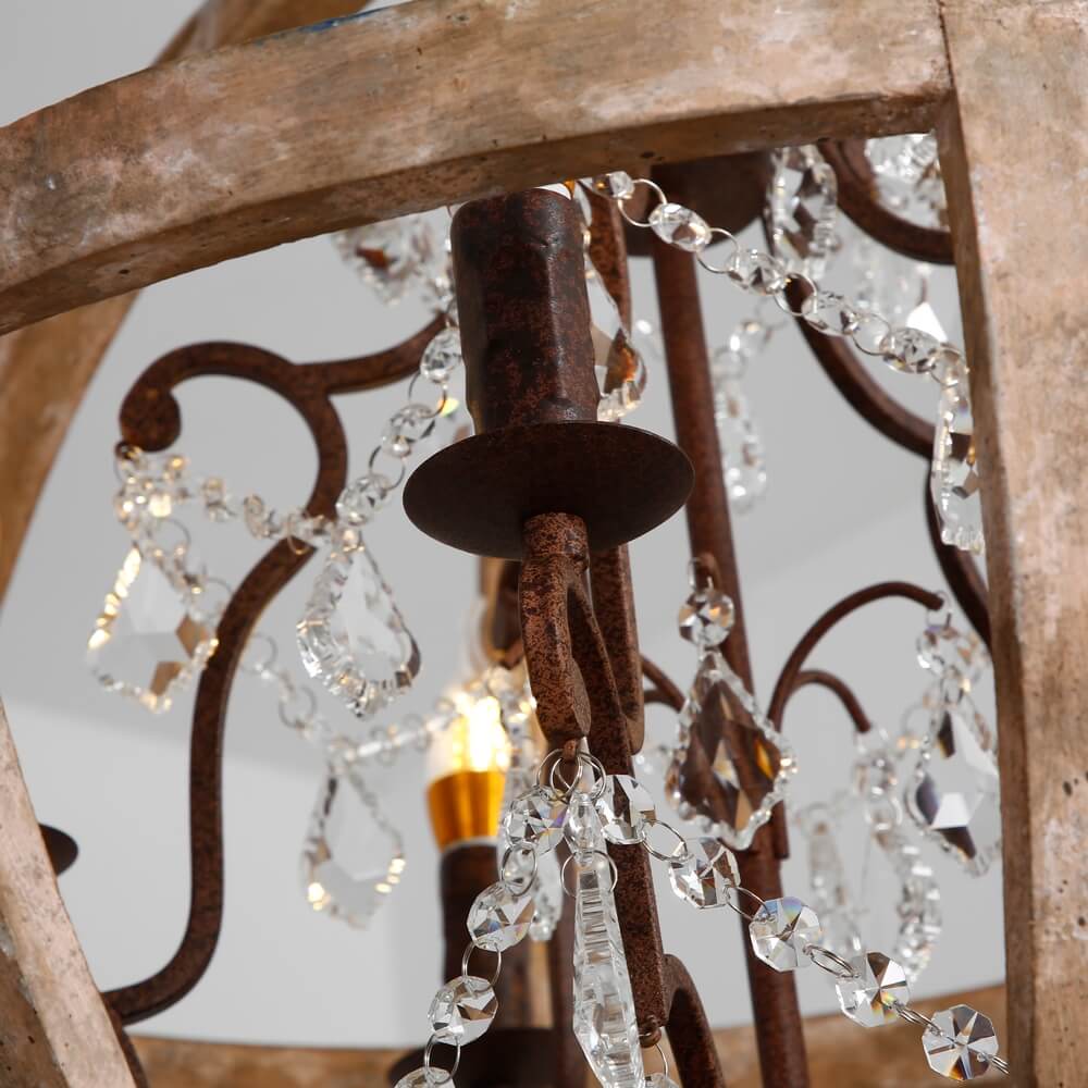 Rustic 5-Light Crystal Globe Chandelier with Adjustable Height