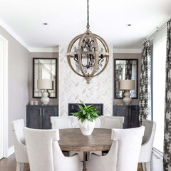 Rustic 5-Light Crystal Globe Chandelier with Adjustable Height