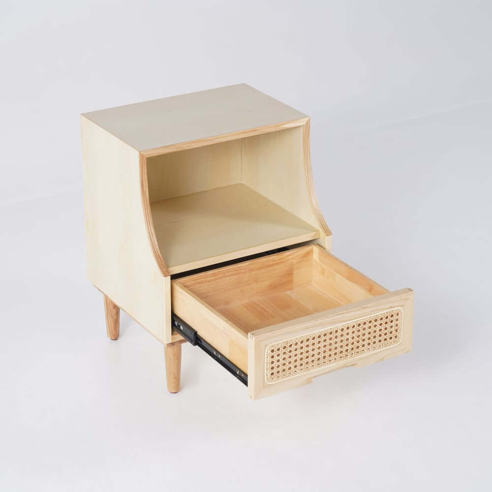 Rustic Ash Wood Nightstand With Drawer And Shelf