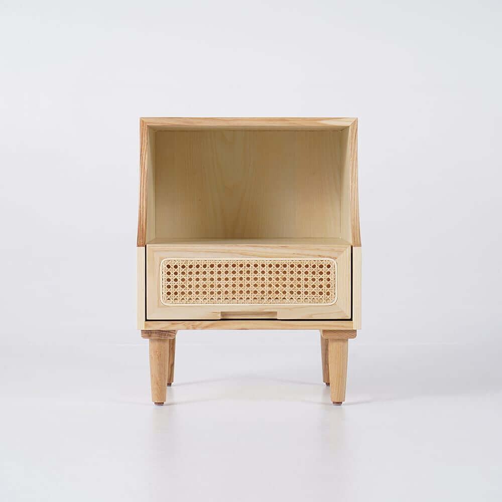 Rustic Ash Wood Nightstand With Drawer And Shelf