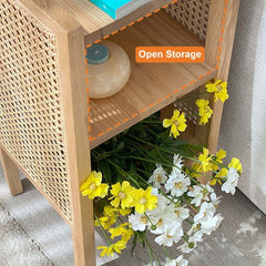 Rustic Ash Wood Nightstand With Open Storage Shelves