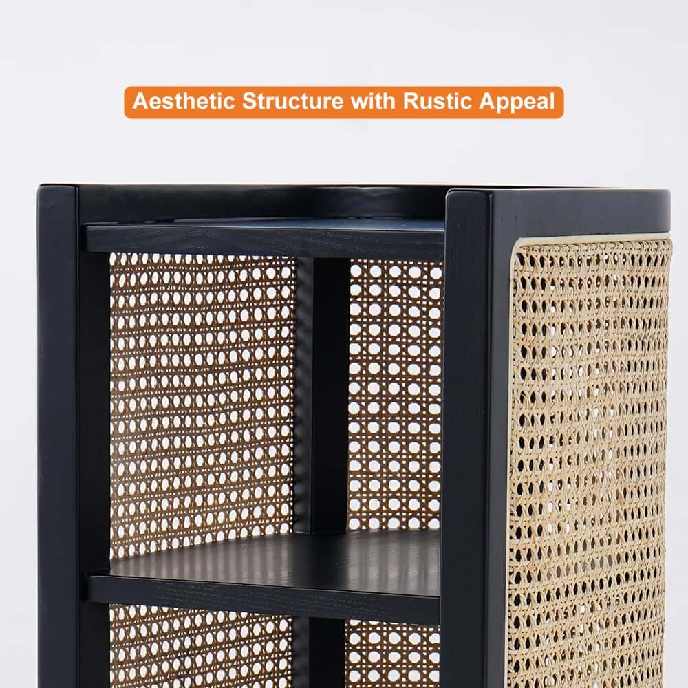 Rustic Ash Wood Nightstand With Open Storage Shelves