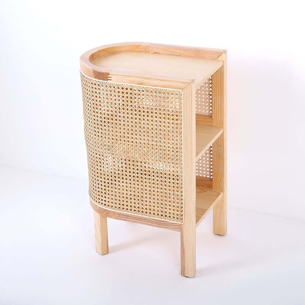 Rustic Ash Wood Nightstand With Open Storage Shelves