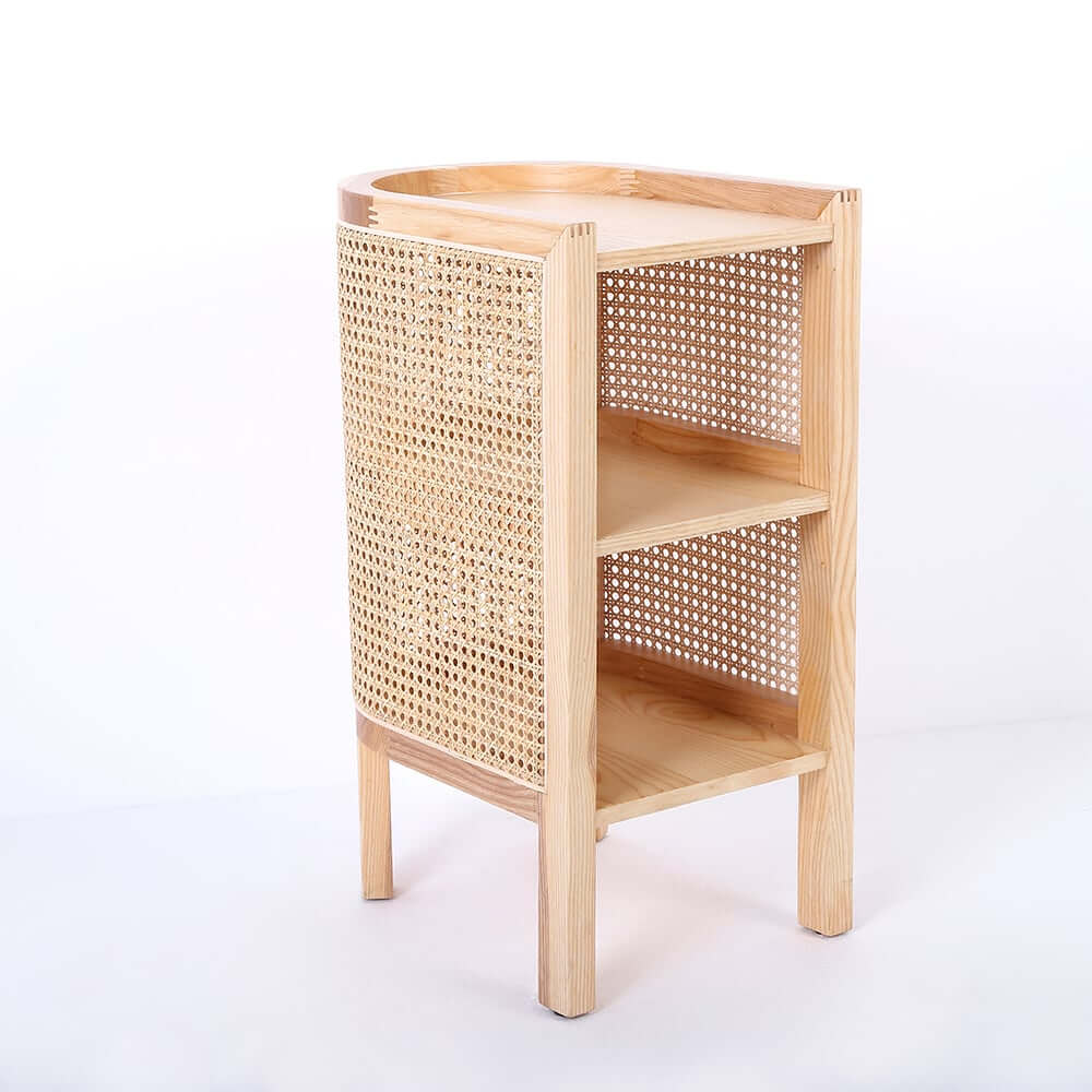 Rustic Ash Wood Nightstand With Open Storage Shelves