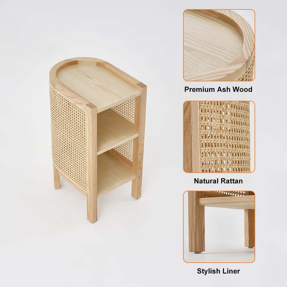 Rustic Ash Wood Nightstand With Open Storage Shelves