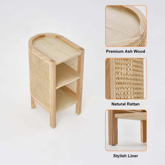 Rustic Ash Wood Nightstand With Open Storage Shelves