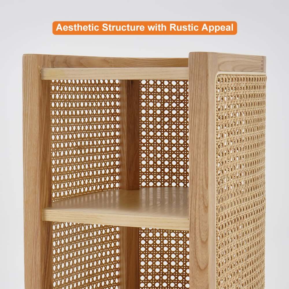 Rustic Ash Wood Nightstand With Open Storage Shelves