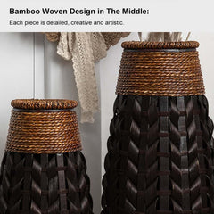 Rustic Bamboo & Rattan Oval Vase for Indoor Home Decor