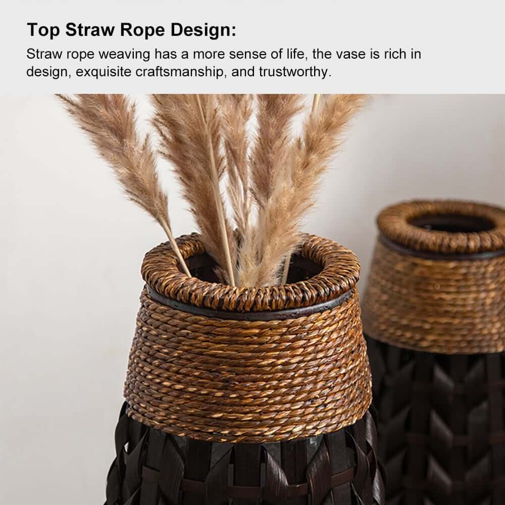 Rustic Bamboo & Rattan Oval Vase for Indoor Home Decor