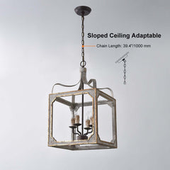 Rustic Candle-Style Lantern Chandelier with Adjustable Height