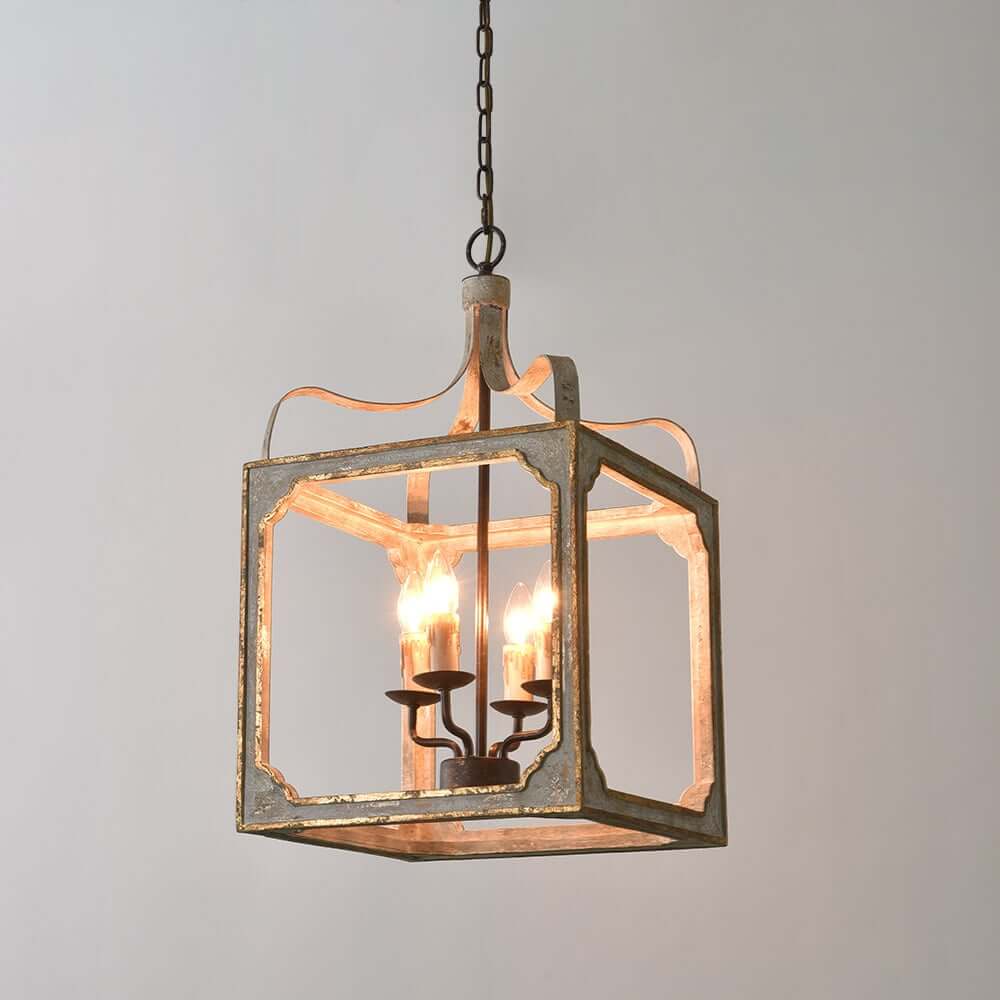 Rustic Candle-Style Lantern Chandelier with Adjustable Height
