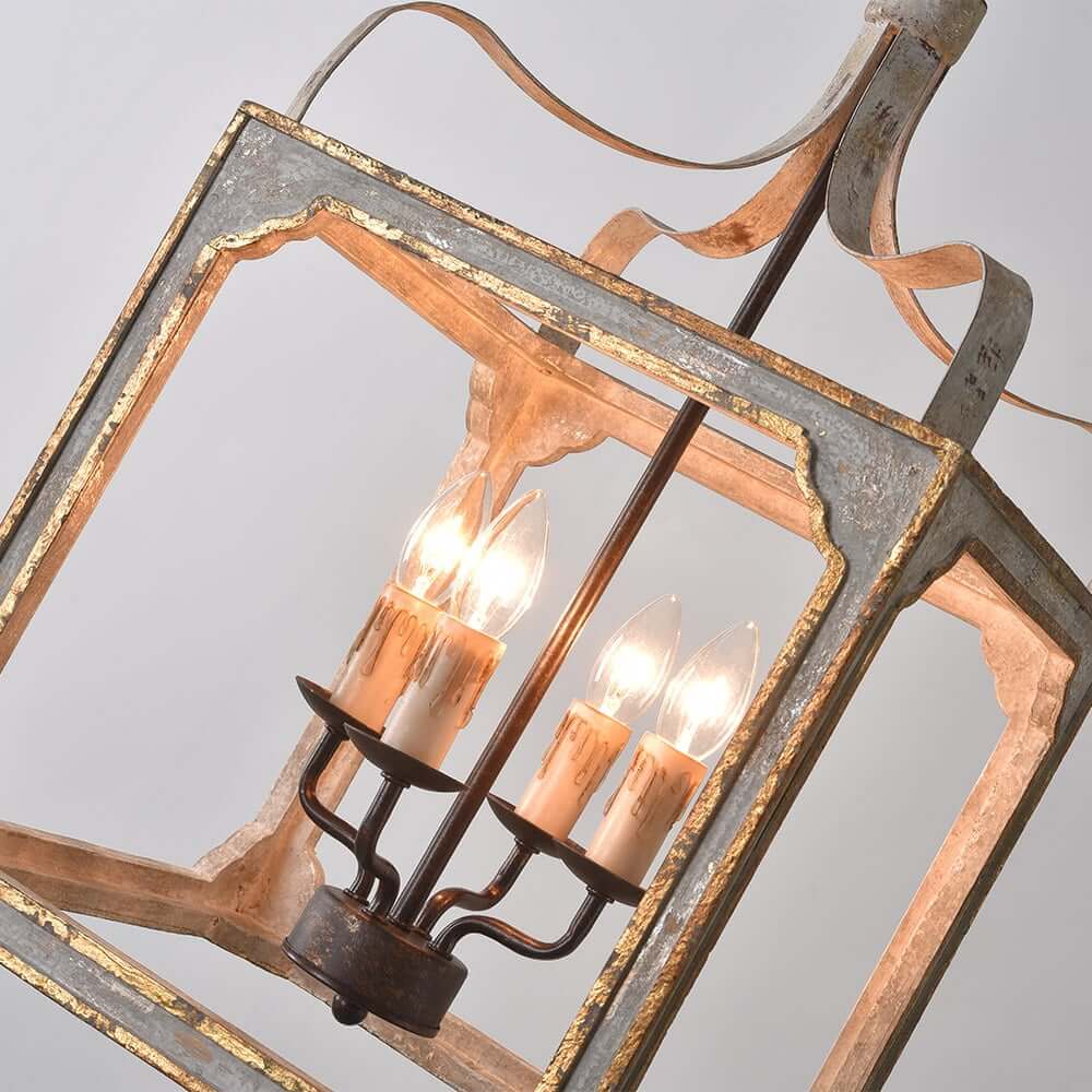 Rustic Candle-Style Lantern Chandelier with Adjustable Height