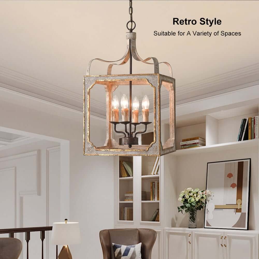 Rustic Candle-Style Lantern Chandelier with Adjustable Height