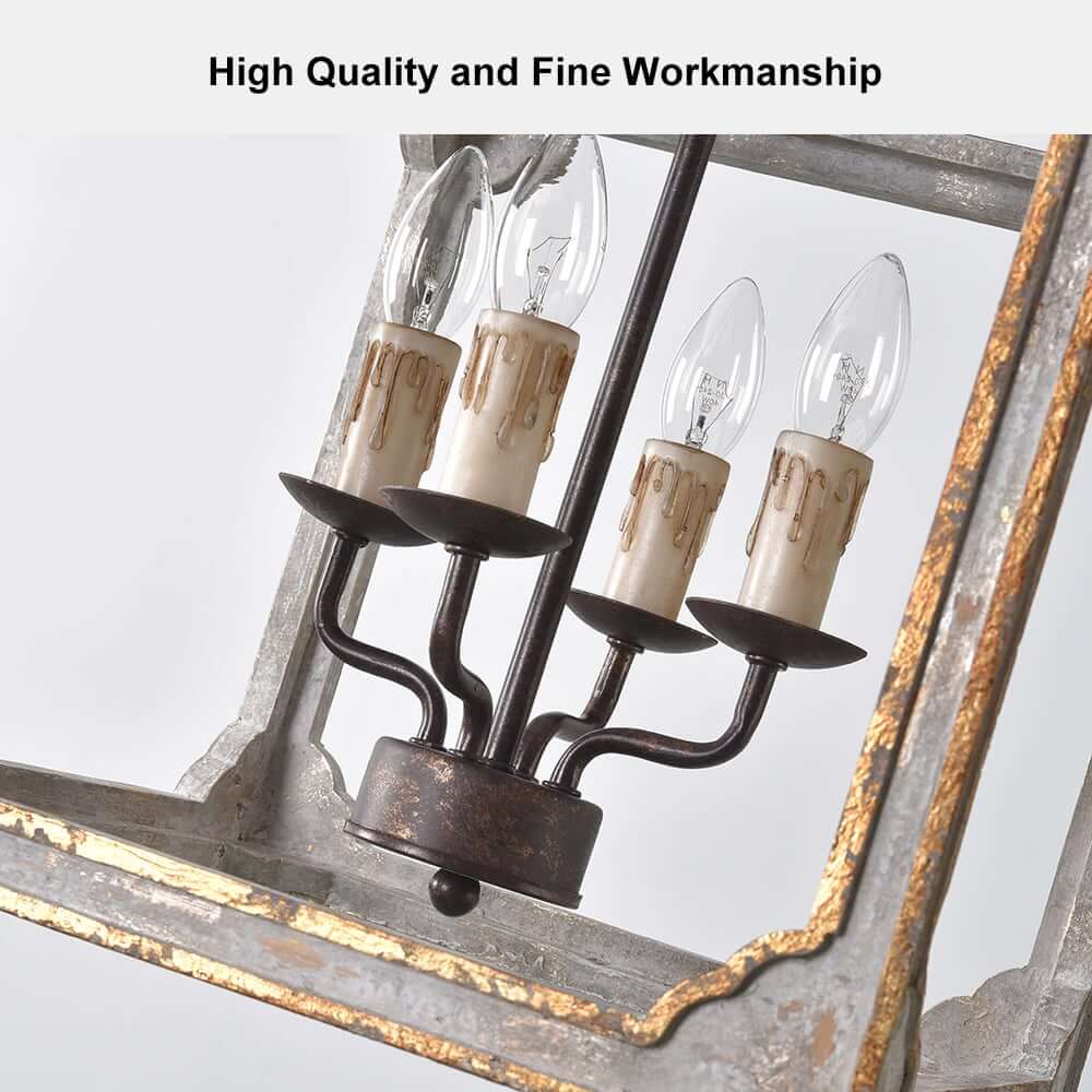 Rustic Candle-Style Lantern Chandelier with Adjustable Height